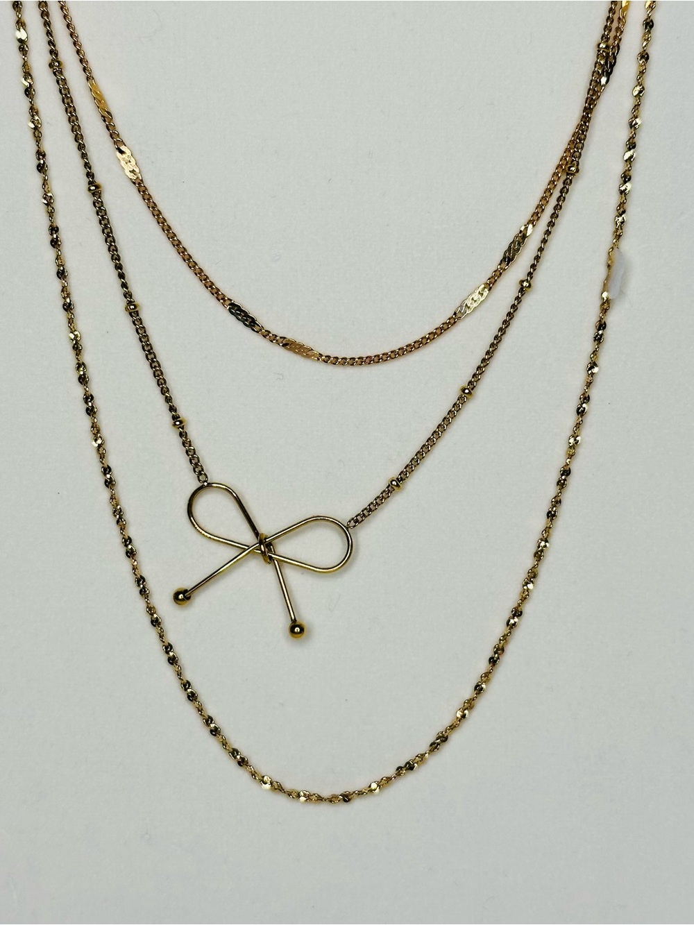 3 Pc Layered Rose Gold Tone Necklace Set | Monet | Adjustable Bow Necklace - Picture 7 of 13